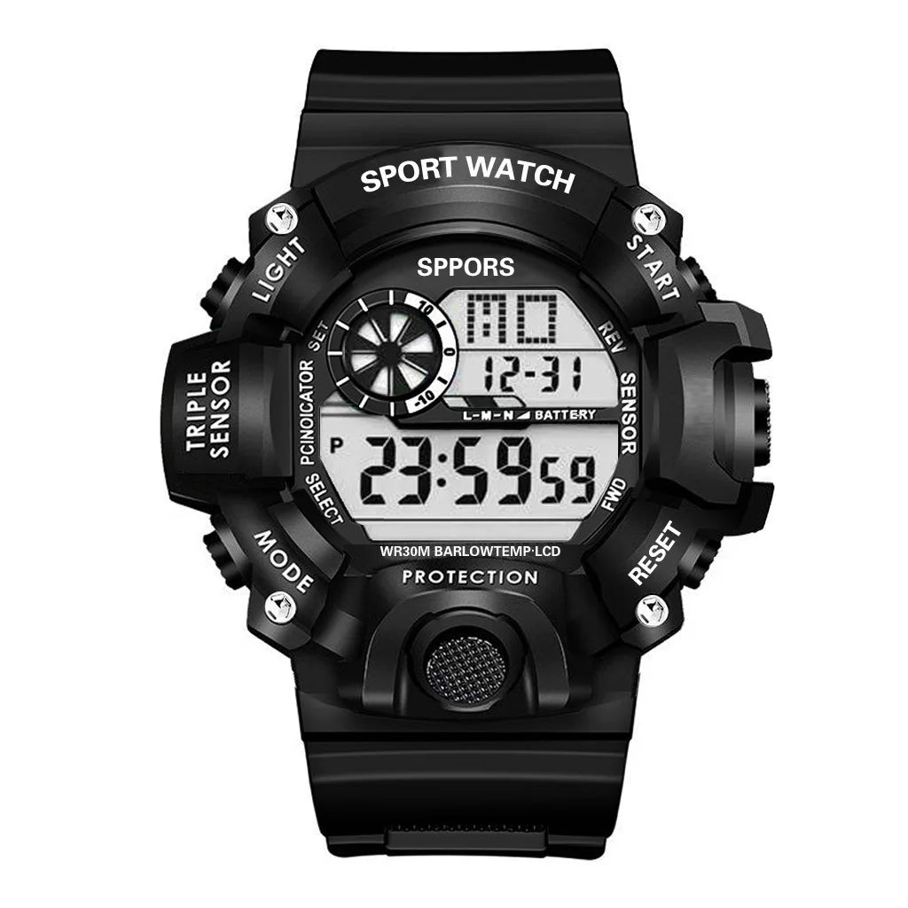 Mode Herrenuhr Sportliche elektronische Armbanduhr Großes Zifferblatt Multifunktional Wasserdicht Leuchtend Alarm Kinder Militäruhr für Herren