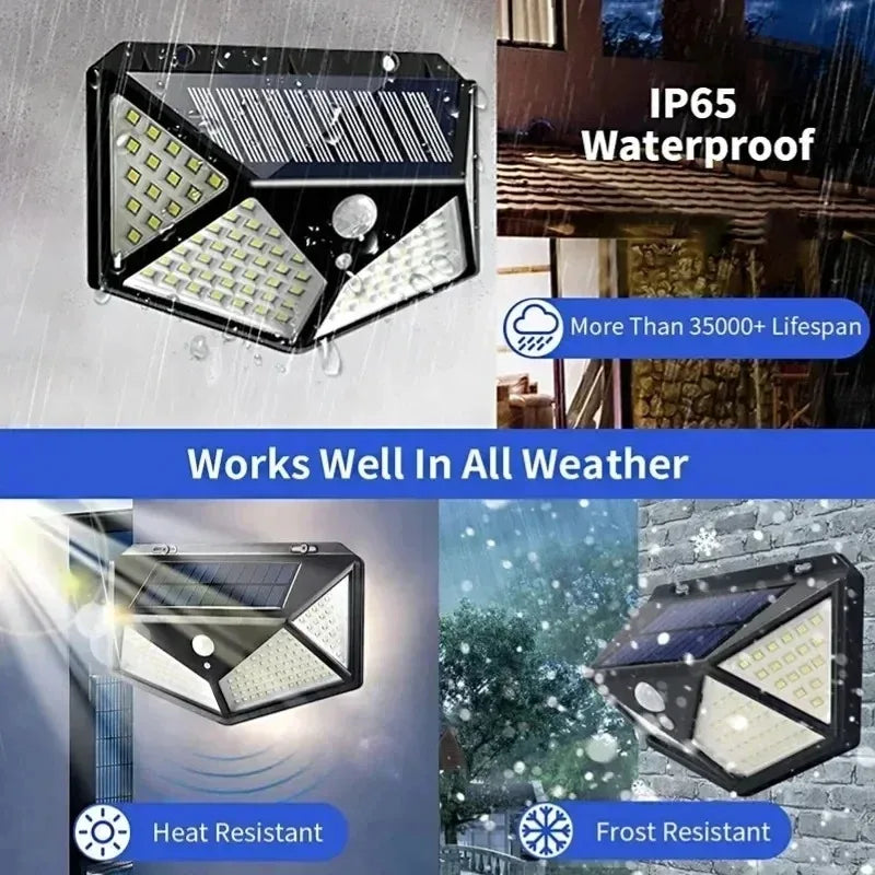 Smart Solar LED Wall Lights 100 LED Motion Sensor Outdoor Waterproof,Solar Charging Security Wall Lamp,Courtyard Garden Fence