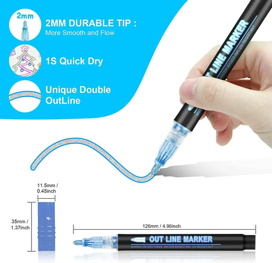 36 Color Double Line Outline Art Pen Marker Pen DIY Graffiti Outline Marker Pen Highlighter Scrapbook Diary Poster Card - Shoppiline