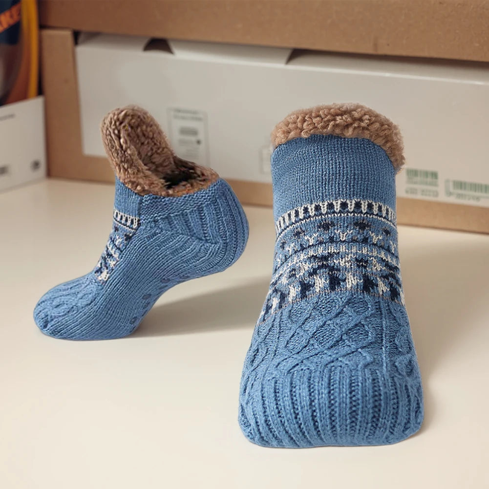 Herren Damen Winter Indoor Hausschuhe Socken Rutschfeste Dicke Thermosocken Warme Thermosocken Weich für Weihnachten