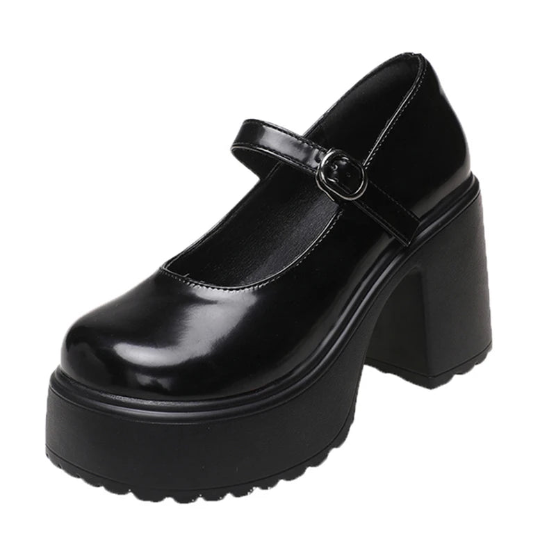 Schwarze Super High Heels Mary Jane Schuhe Damen 2026 Goth Chunky Plateaupumps Damen Übergröße Knöchelschnalle Party Lolita Schuhe 42