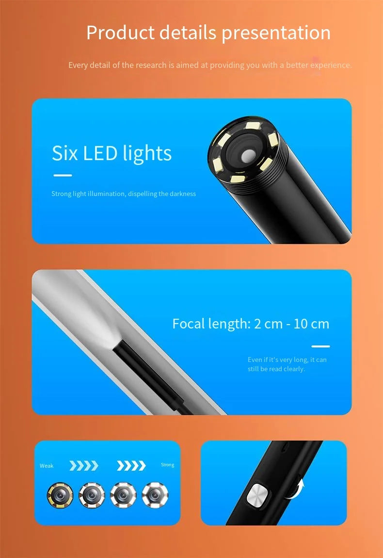 7.0MM TYPE-C Endoscope Camera IP67 Waterproof 6 LEDs Adjustable USB Android Flexible Inspection Borescope Cameras for Phone PC