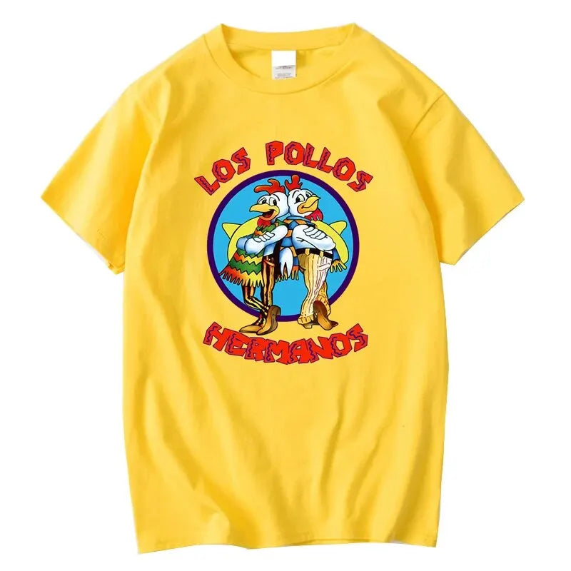 LOS POLLOS Hermanos Lustig bedrucktes T-Shirt Herren Mode Freizeit Kurzarm Sommer Baumwolle Atmungsaktives T-Shirt Hühnerbrüder Oberteile