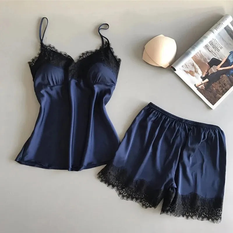 Ensemble de pyjama pour femme, col en V, dentelle, lingerie sexy, shorts de nuit, vêtements de nuit, nouveau
