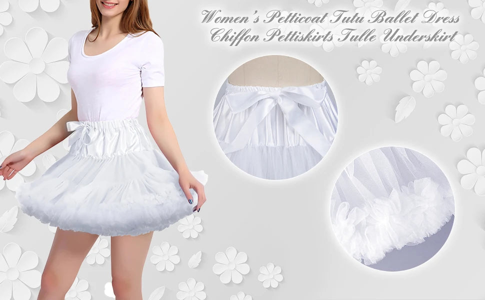 Lowest Pirce Womens 2-Layered Pleated Tulle Petticoat White Black Tutu Puffy Party Cosplay Skirt Lolita Cosplay Bridal Crinoline