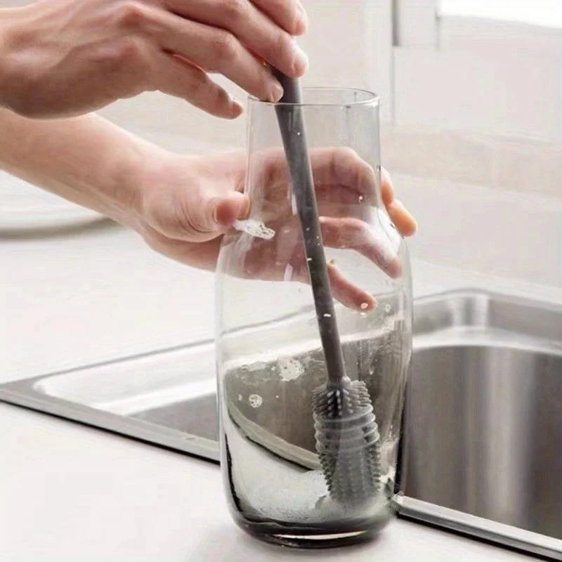 Long Handle Silicone Milk Bottle Brush - Kitchen Cleaning Tool for Glass Cup Scrubber Drink Bottle Cleaner with Ergonomic Design