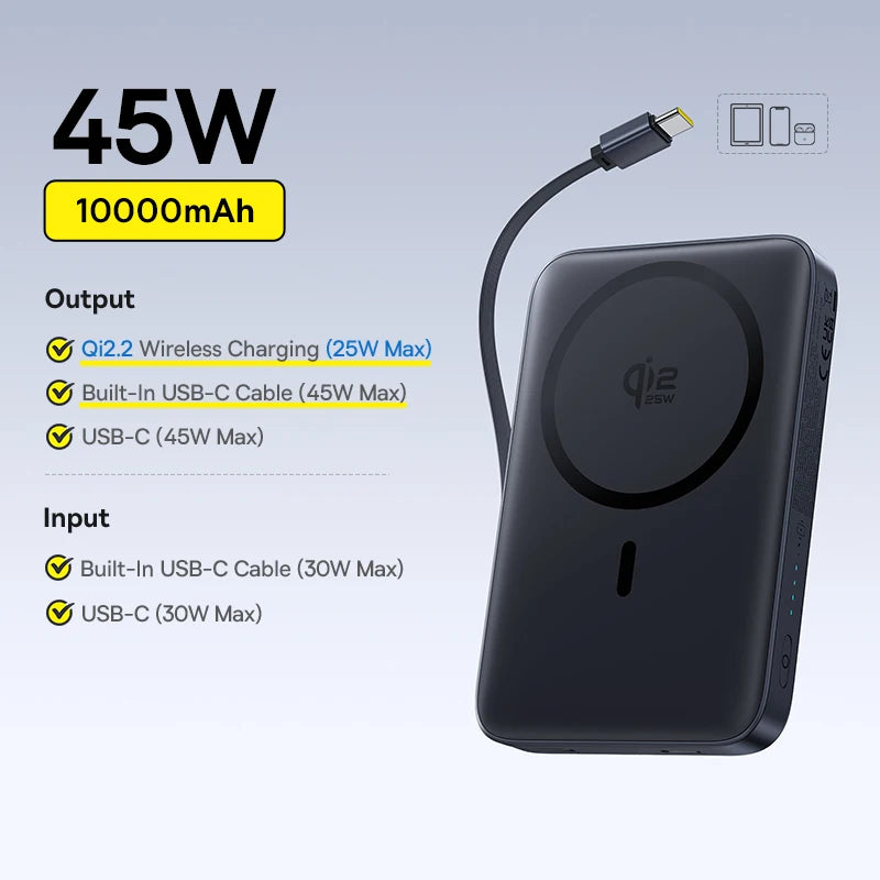 Baseus Qi2 Magnetic Power Bank 10000mah 15W Wireless Charging 22.5W Wired Charge Qi2-Certified for iPhone 16 15 14 13 12 Pro Max - Shoppiline