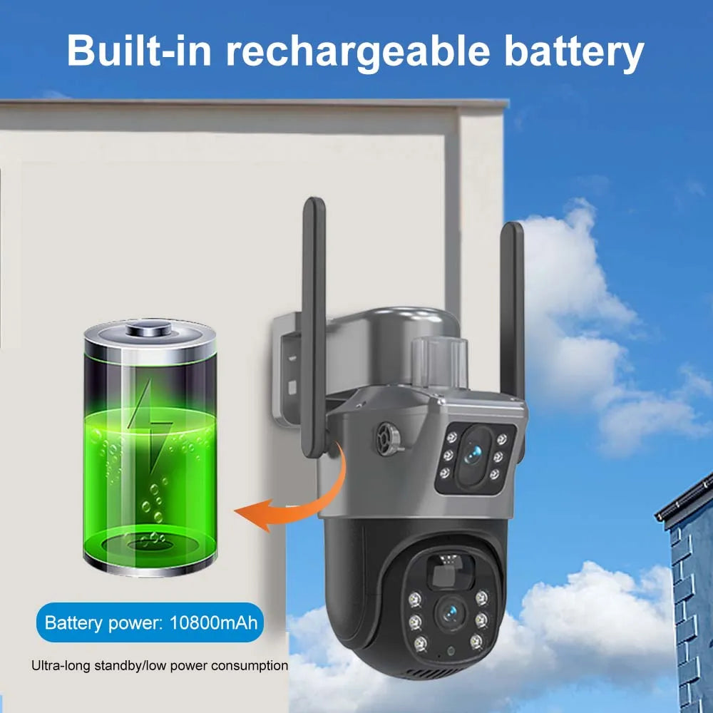 8MP 4K WiFi Solar Camera Outdoor Wireless CCTV Surveillance Camera With Solar Panel Dual Lens PTZ IP Cam Security Protection - Shoppiline