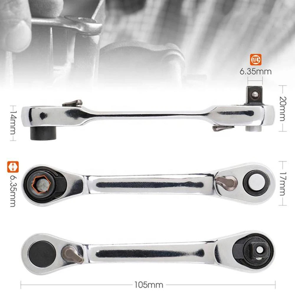 2 in 1 Socket Ratchet Wrench Mini Double Head One Quarter Batch Head Screwdriver Handle 72 Teeth Fast Small Wrench - Shoppiline
