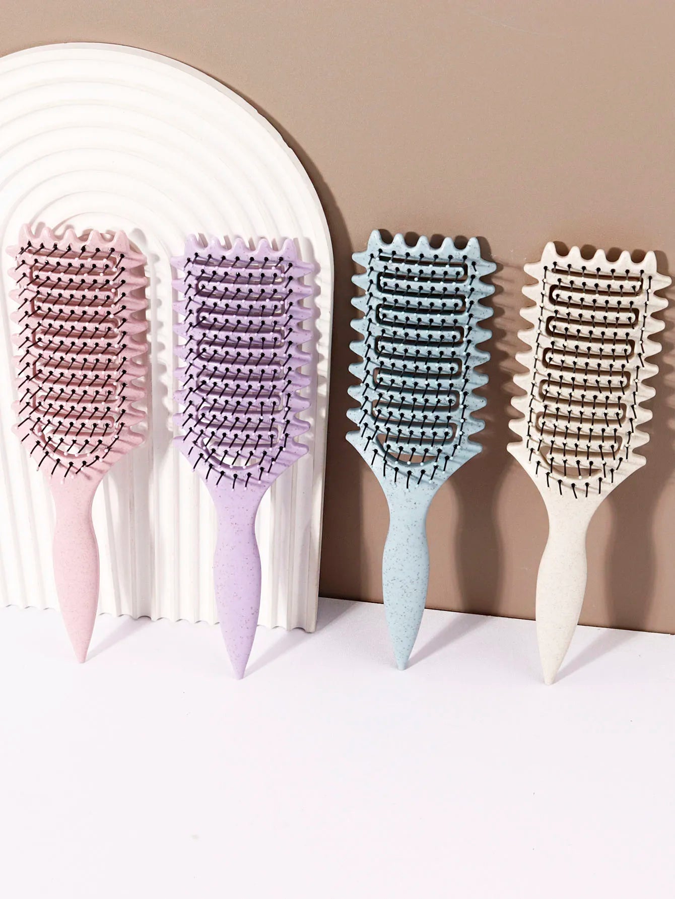 Curling Styling Brush - Hollow Massage Comb, Nylon Mane, ABS Plastic Handle, Comfortable Grip Special for Real Hair Wigs