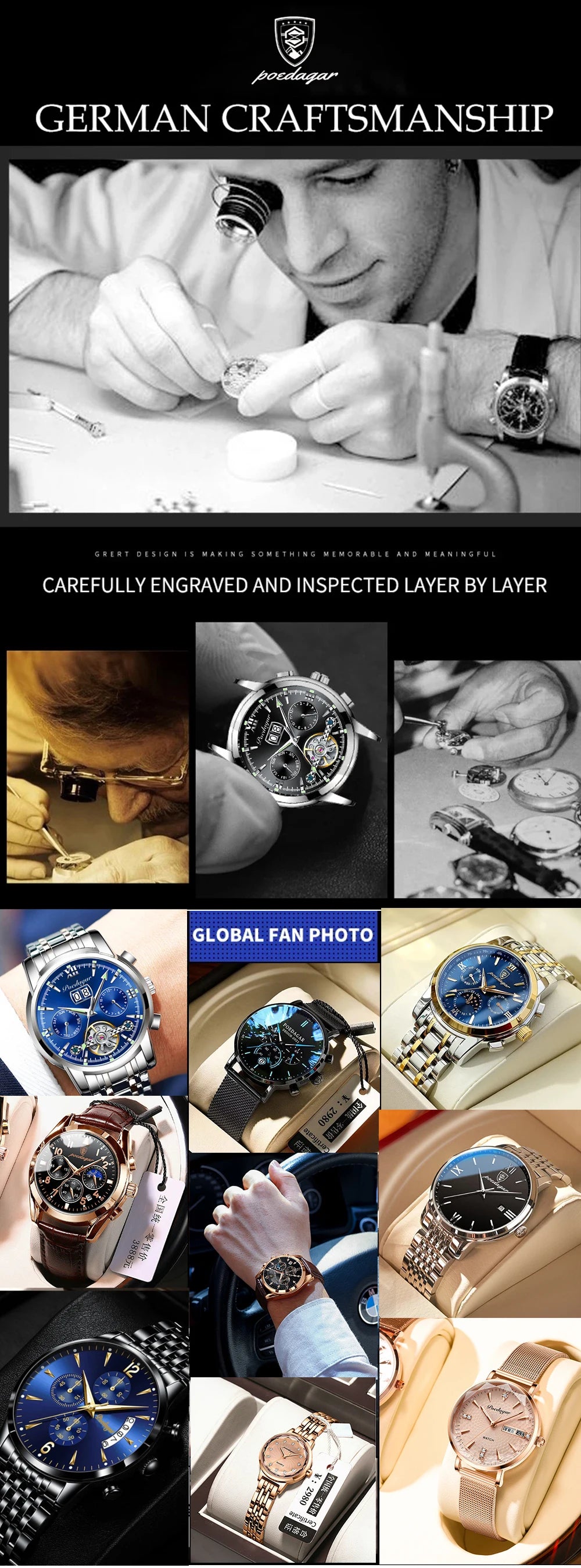 POEDAGAR Top Luxusmarke Herrenuhr Sport Wasserdicht Leuchtend Datum Herrenarmbanduhr Quadratisches Zifferblatt Quarz Herrenuhren Hohe Qualität
