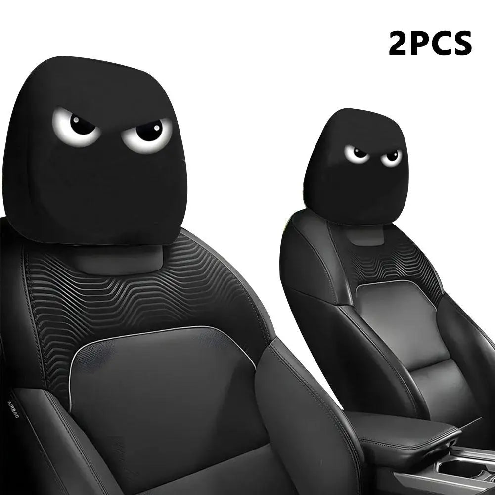 2pcs Smiley Face Printed Car Pillowcase Soft Comfortable Decorative Cushion Cover Auto Seat Headrest Washable Polyester Fabric