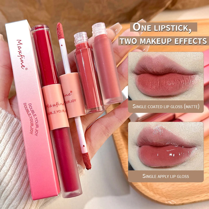 Doppelseitiger Lip Glaze Vollglanz Spiegel und mattes Samt Langzeit-Farbe und Feuchtigkeit Lip Gloss Anti-Flecken Kosmetik Lip Glaze