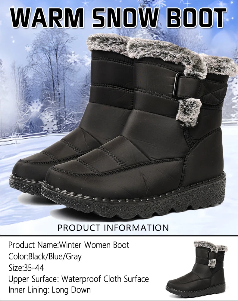Winter Women Boots Waterproof Snow Boots Plus Size Casual Platform Ankel Boots Warm Fur Women Shoes Antislip Fashion Cotton Shoe