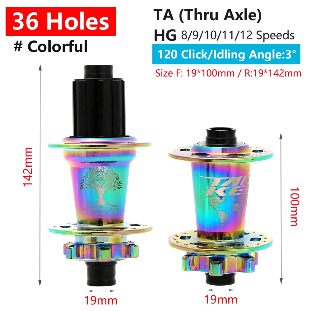 TANKE 120 Click Hub 6 Bearing MTB Mountain Bike Front Rear Thru HG 28 32 36 Holes Disc Brake Bicycle Hubs 8 9 10 11 12 Speed