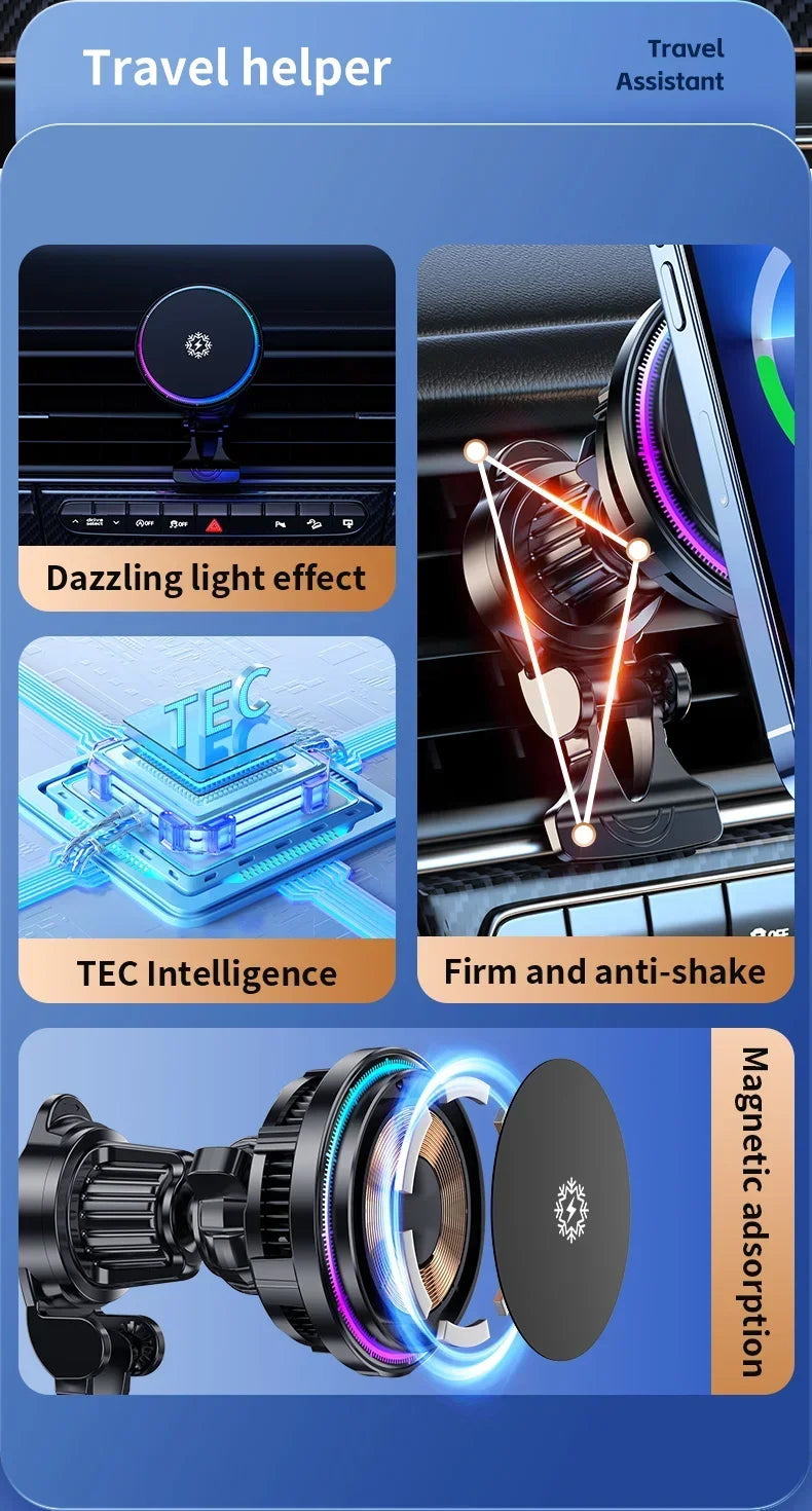 Ice Cooling Magnetic Wireless Car Charger Fast Charging Station for MagSafe iPhone 16 15 14 13 12 Pro Max Car Phone Holder Stand - Shoppiline