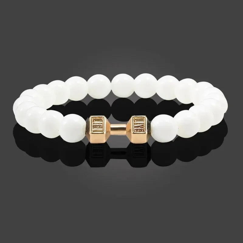 Natural Black Volcanic Lava Stone Dumbbell Bracelet Black Matte Beads Bracelets For Women Men Fitness Barbell Jewelry Pulseras