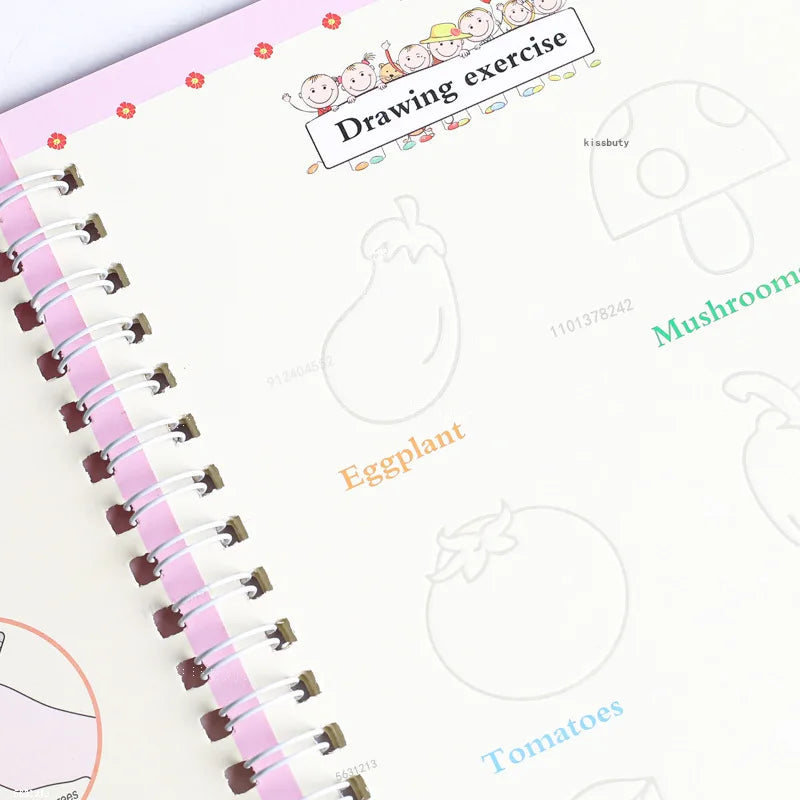 4 Bücher Englisch Übungsheft Zauberstift Nachfüllpackung Automatisch Verschwindende Tinte Kinder Schreibaufkleber Übung für Kinder Erleuchtungsgeschenk