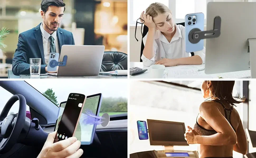 2025 Magnetic Laptop Phone Holder Computer Monitor Side Cell Phone Slim& Foldable For iPhone 14 13 12 Series Case and All Phone - Shoppiline