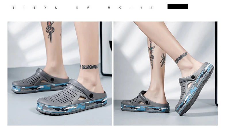Men's summer casual hole shoes non slip lightweight breathable Two wearing men's sandals fashion comfort beach shoes slippers