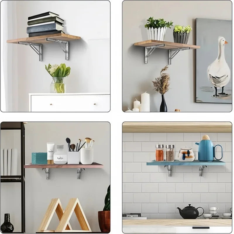 Heavy Duty 2PCS Triangle Folding Angle Shelf Bracket Stainless Steel Collapsible Shelf Bracket for Table Work Bench Wall Mounted