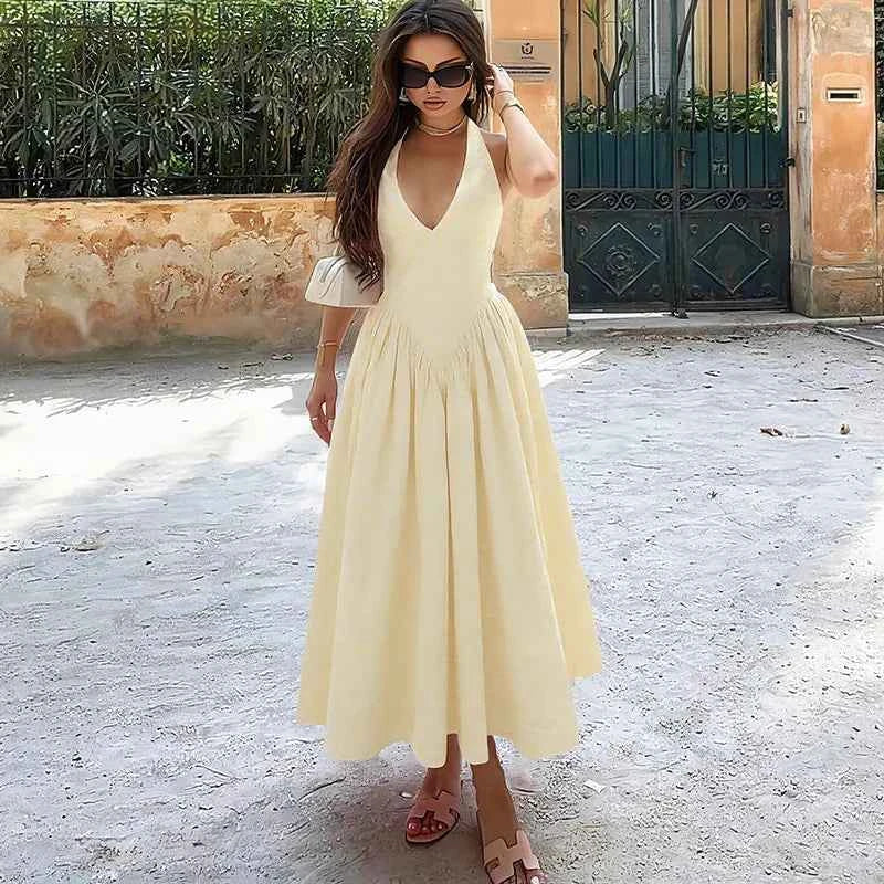 Ladies Summer Evening Party New Fashion Dress Women Sleeveless Backless V-Neck Sexy Birthday  Long Dresses 2025 Woman Streetwear