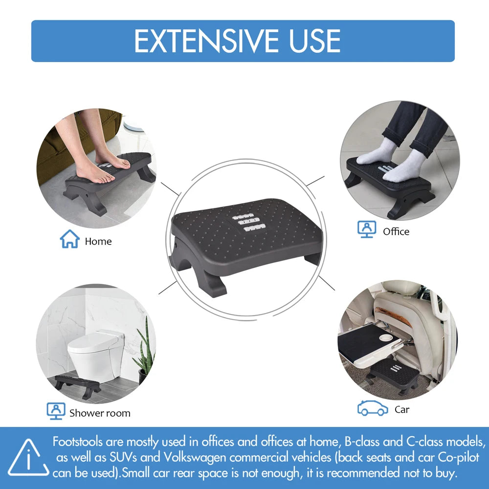 Ergonomic Under Desk Footrest Massage Rollers Leg Rest Pain Relief Non-slip Foot Stool Home Office Work Study Posture Correction