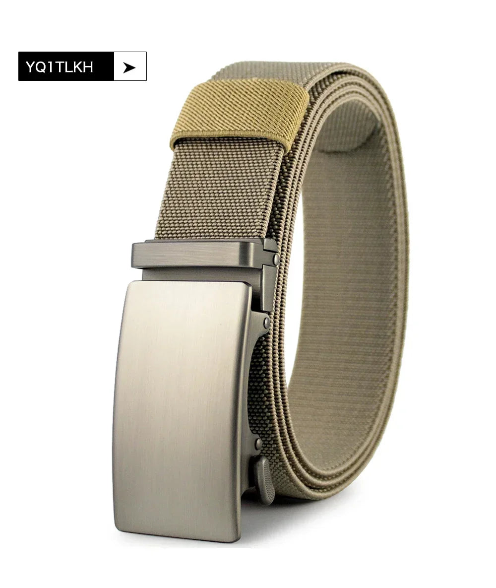 Nouvelle ceinture élastique de sport de golf, ceinture tactique, boucle automatique en métal, ceinture militaire en nylon extensible résistante pour hommes, grandes tailles 115-150CM