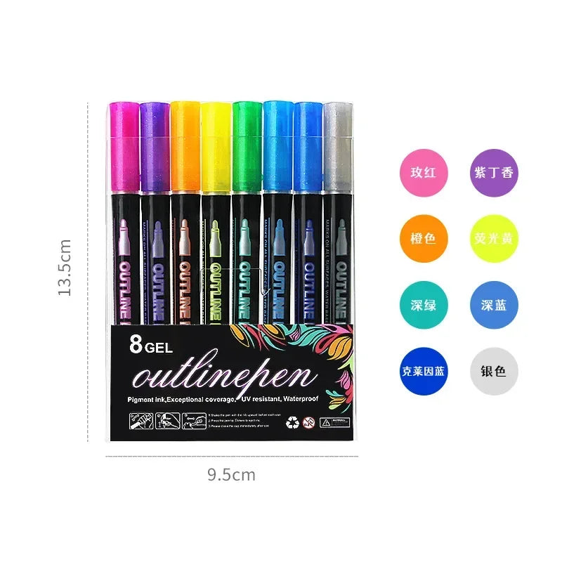 36 Color Double Line Outline Art Pen Marker Pen DIY Graffiti Outline Marker Pen Highlighter Scrapbook Diary Poster Card - Shoppiline