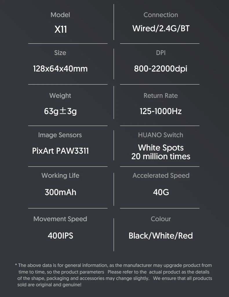 Attack Shark X11&R1 Wireless Gaming Mouse - Tri-Mode , PAW3311 Sensor,22K DPI, 400 IPS, RGB PC Gaming Mouse