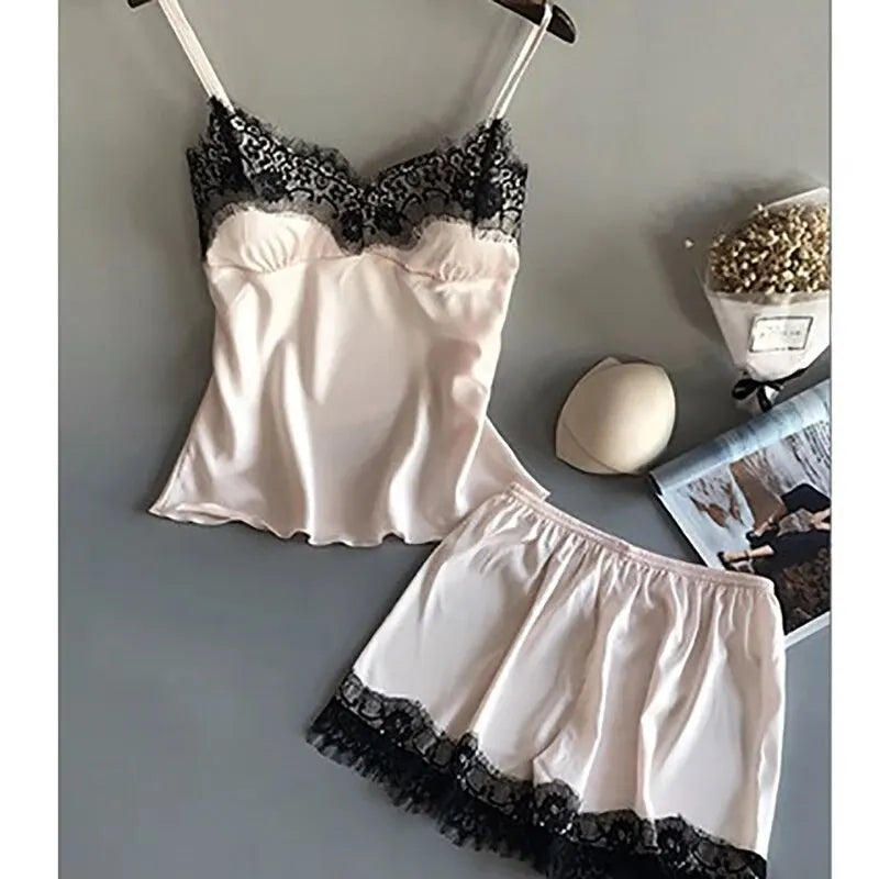 Ensemble de pyjama pour femme, col en V, dentelle, lingerie sexy, shorts de nuit, vêtements de nuit, nouveau