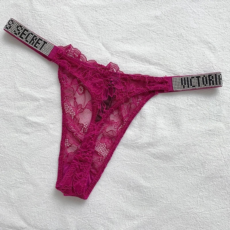 2025 New Sexy Pink Brand Lingerie Female Intimate Underwear Rise Women Panties Bra Rhinestone Letter Comfort Brief