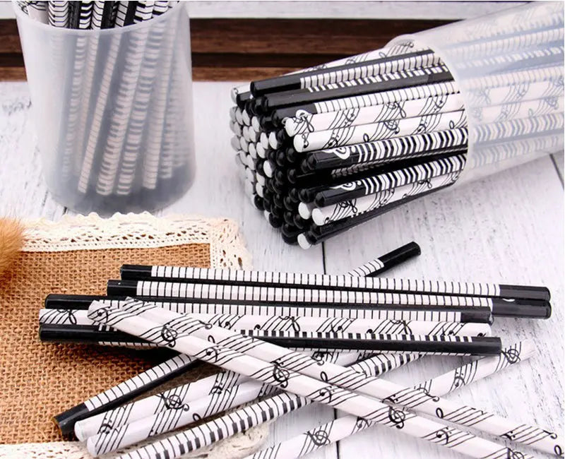 10Pcs Piano Music Note Pencil + 4pcs Pencil Eraser Stationery HB Wooden Painting Sketch Pen Exquisite Gift