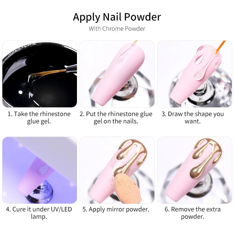 BORN PRETTY Rhinestones Glue Gel Mirror Nail Powder With Nail Liner Brush UV LED Transparent Adhensive Glue Gel