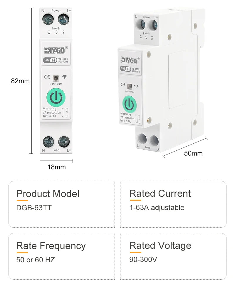 Tuya WIFI Smart Circuit Breaker 1P+N Over-Voltage/Current/Power Protector Under Voltage Protection Voice Remote Control Switch
