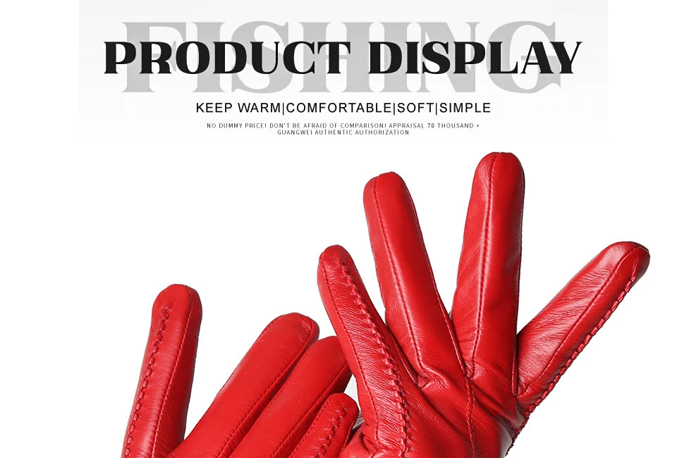 Women's sheepskin gloves winter warm plus velvet short thin touch screen driving color women's leather gloves good quality -2226