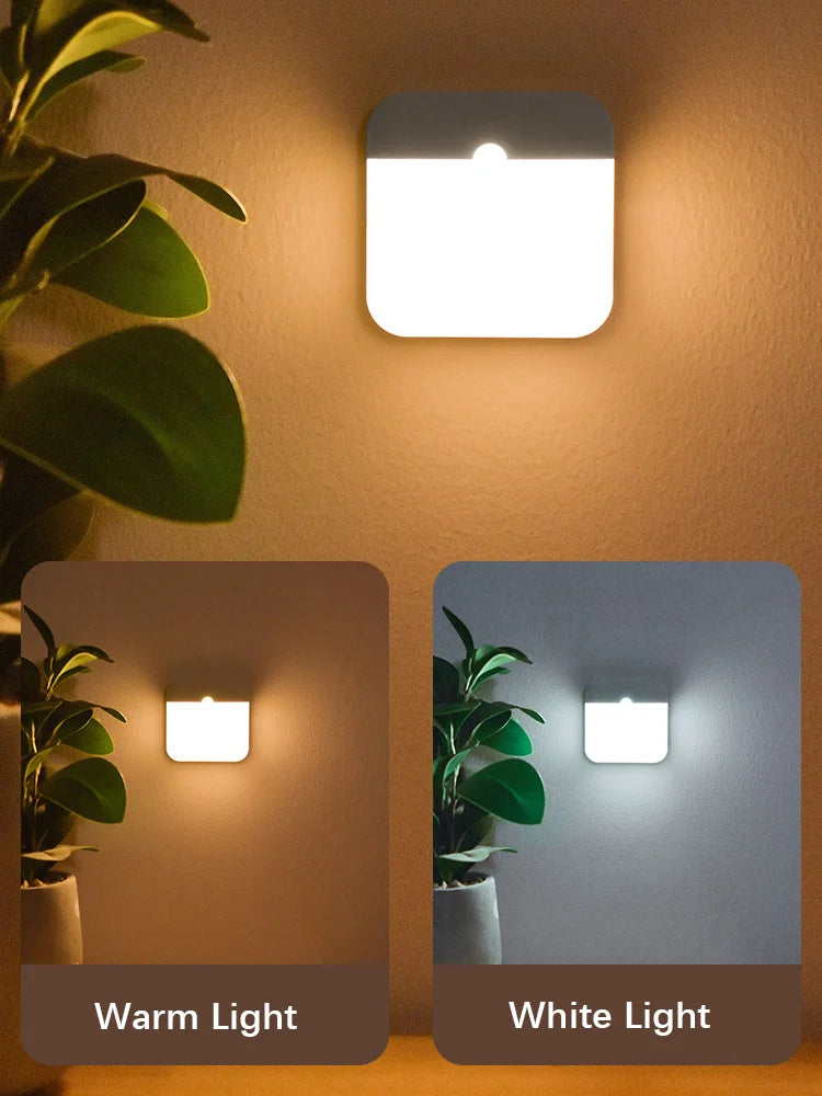 Motion Sensor Light Led Usb TYPE-C Charging Square Lamp for Bedroom Kitchen Stair Hallway Wardrobe Cupboard Lighting Night Light