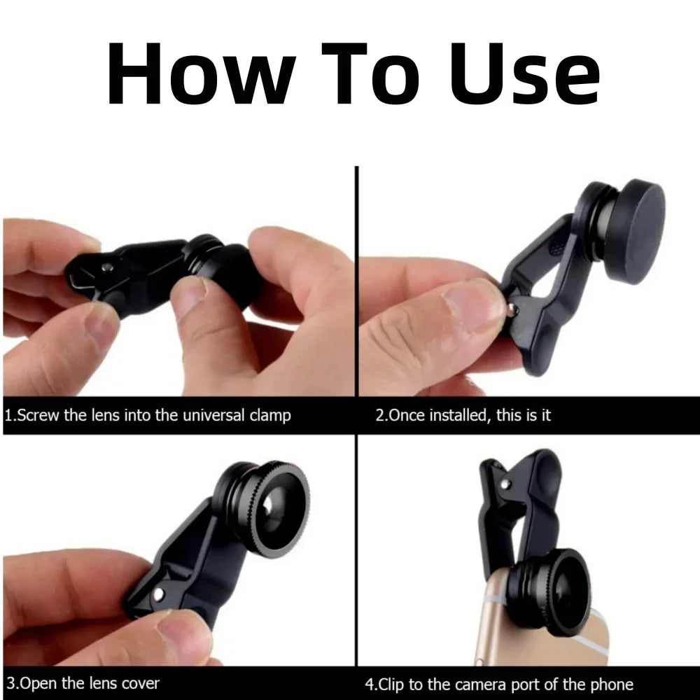 Objectif 3 en 1 Fisheye Grand Angle Zoom 0,67X Macro pour Téléphone Kits d'Objectifs Caméra pour Smartphone Objectif Zoom Fisheye avec Clip Téléphone