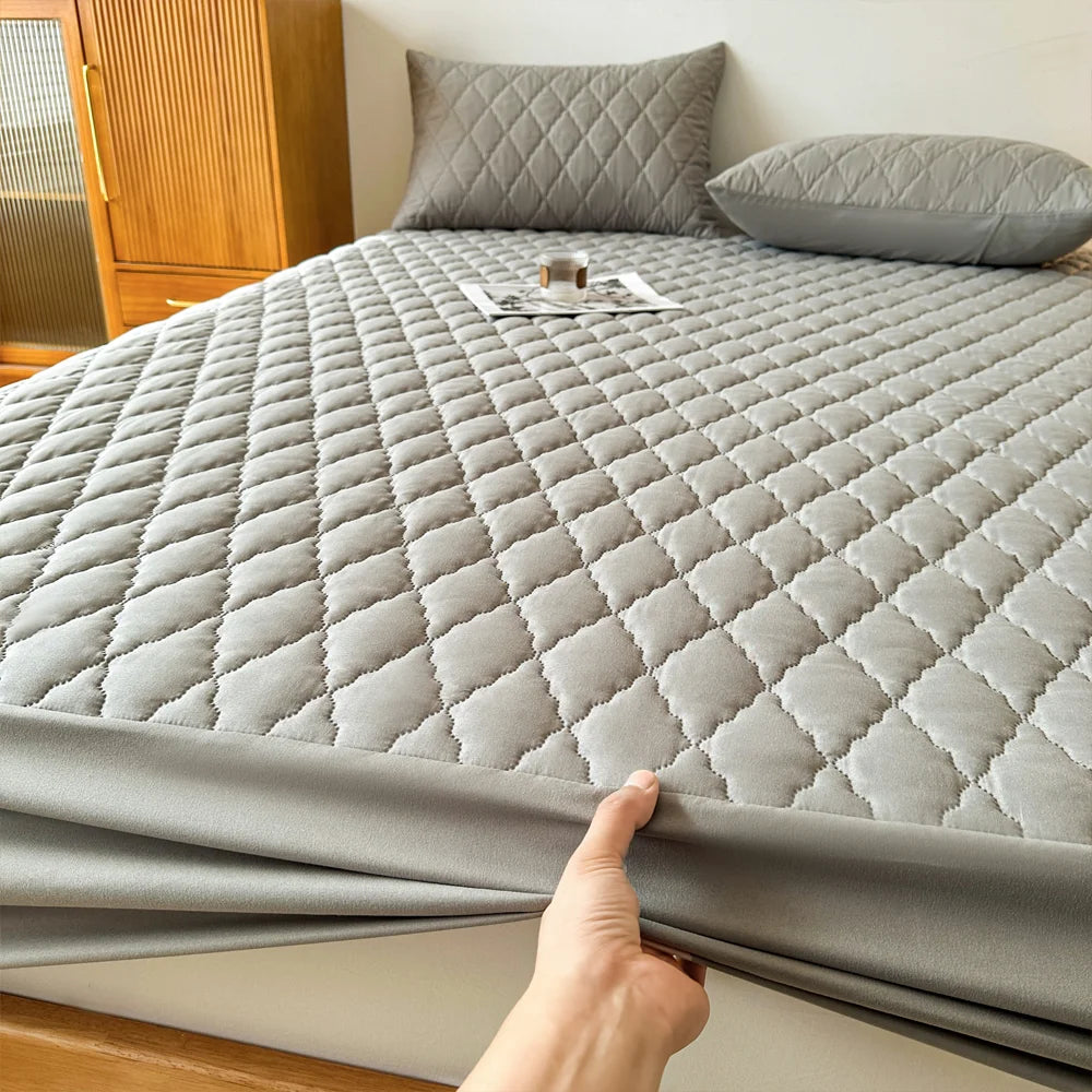 Waterproof Throw Mattress Cover Bed Fitted Sheet Mattress Protector Single/Double/140/160 Muti Size  Gray/White - Shoppiline