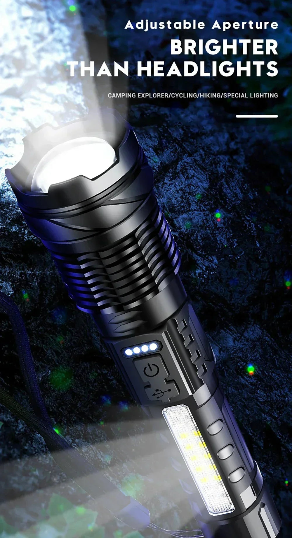 5 LED High Power Led Flashlights Rechargeable Camping Torch 5 Lighting Modes For Outdoor Camping Adventure Lamp with Side Light