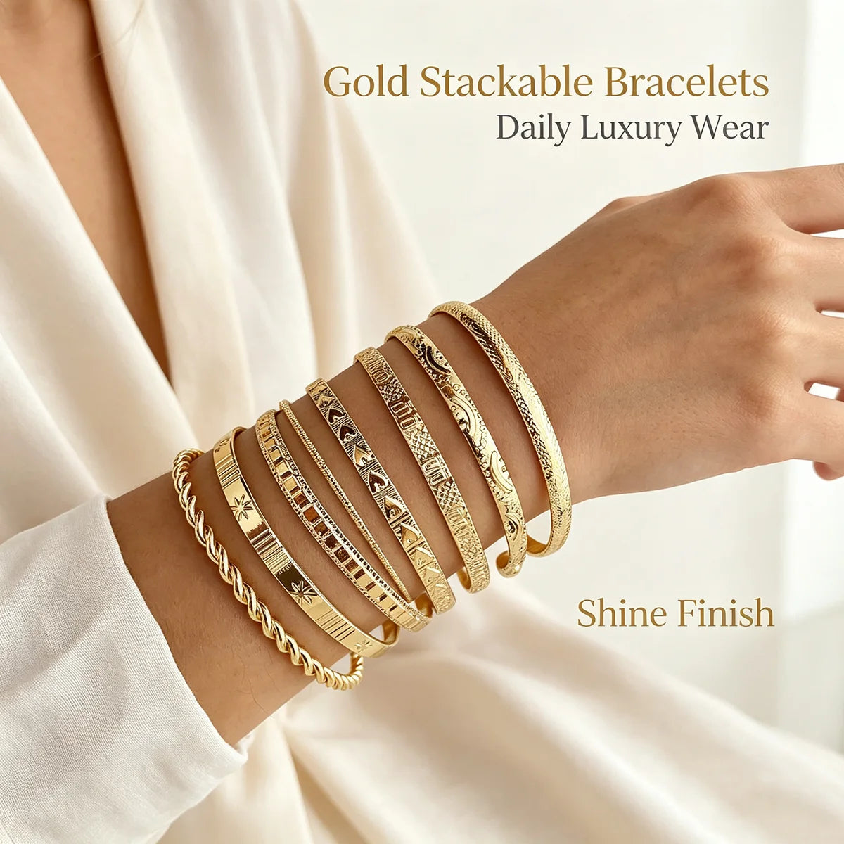 7Pcs Boho Minimalist Stackable Cuff Bangle Set Engraved Multi Pattern Open Bracelet for Women Trendy Jewelry Gift Accessories