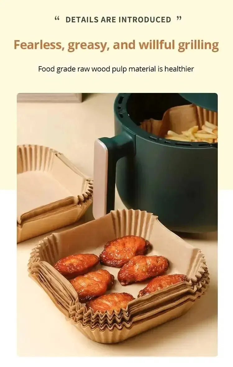50 Stück Heißluftfritteusen-Einwegpapier Antihaft Heißluftfritteusen-Backpapier Rund Heißluftfritteusen-Papiereinlagen Küchenzubehör aus Papier