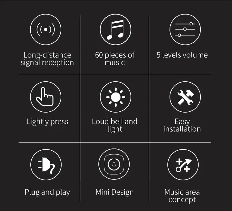 Wireless Doorbell Intelligent Welcome Door Bell 300M/984 FT Remote 60 Songs Melodies Home Smart Doorbell US EU Plug Optional