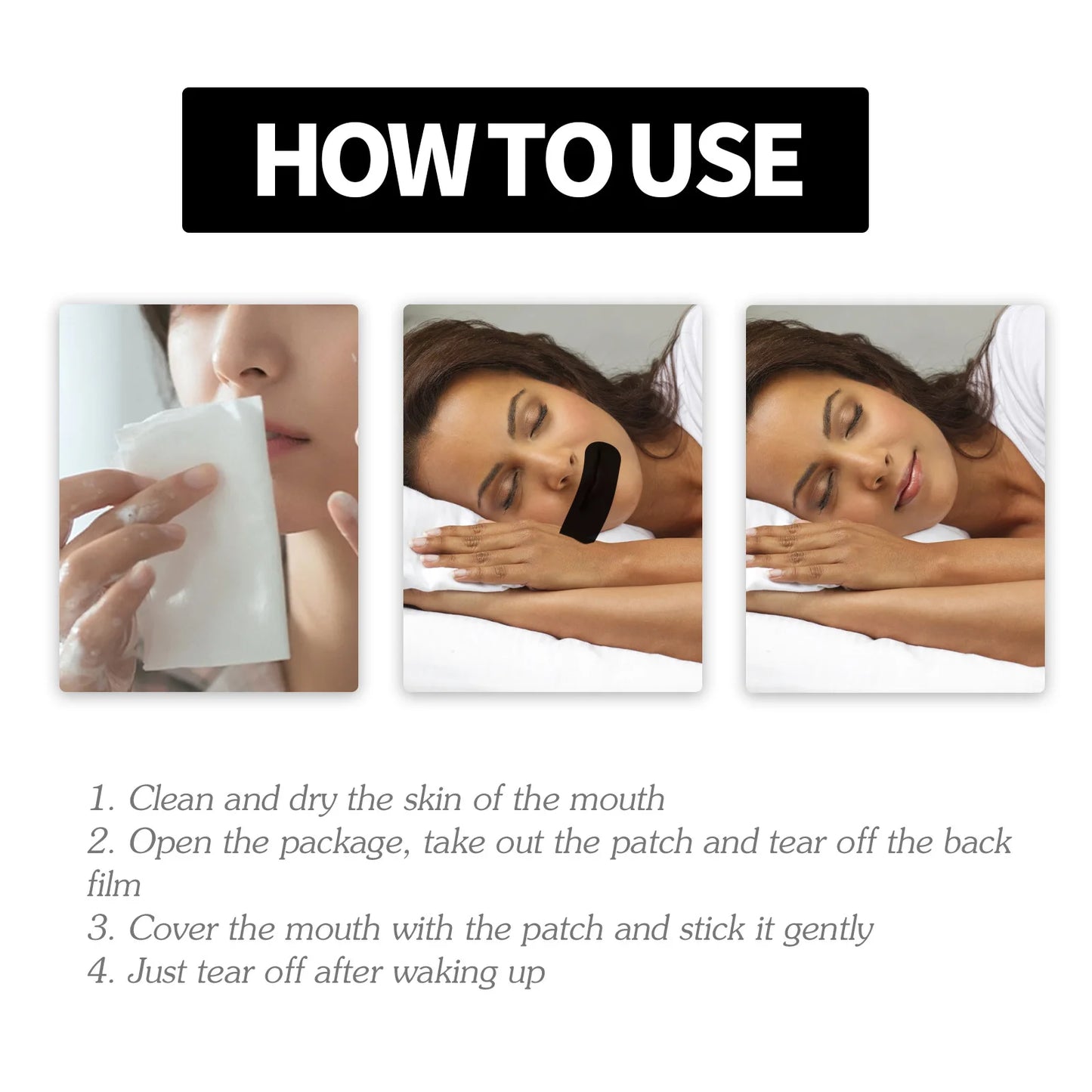 Autocollant anti-ronflement pour un meilleur sommeil, améliore la respiration buccale, réduit le ronflement, ruban correcteur de bouche pour adultes pendant le sommeil nocturne.