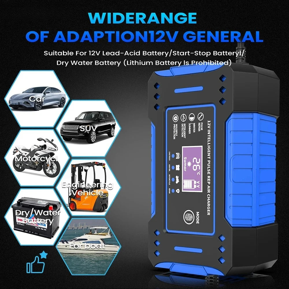 Batteriereparatur LCD-Anzeige 6A 12V Intelligentes Auto-Batterieladegerät Auto- und Motorrad-Batterieladeeinheit Blei-Säure