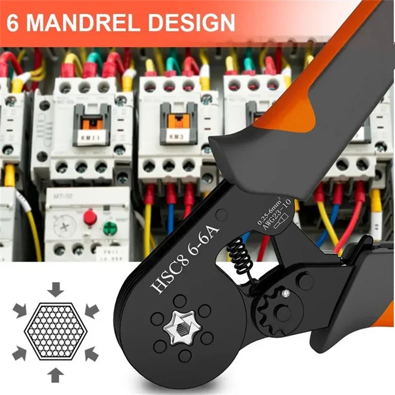Hexagonal Self-Adjustable Ratchet Ferrule Crimping Tool Kit 23-10AWG 0.25-6mm² Crimper Kit with 400-2000pcs Wire Terminals - Shoppiline