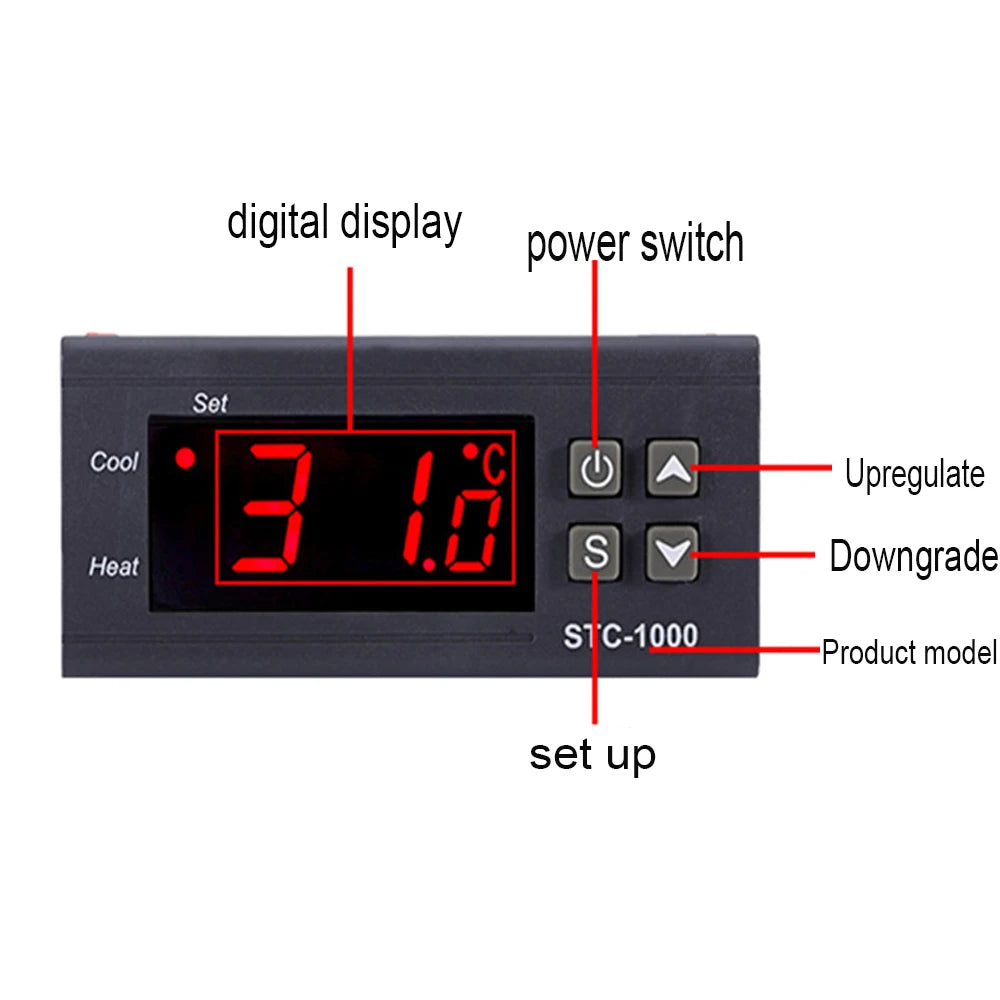 STC-1000 Digital LED Temperature Controller Heating Cooling Centigrade Thermostat 2 Relays Output with NTC Sensor Probe 12v 24v - Shoppiline