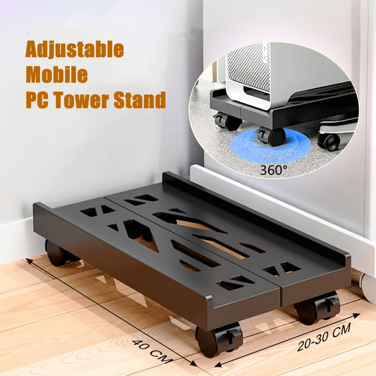 Adjustable Mobile PC Tower Stand with Wheels under Desk CPU Holder Adjustable Stable Mobile Computer Host Stand for Home Office - Shoppiline