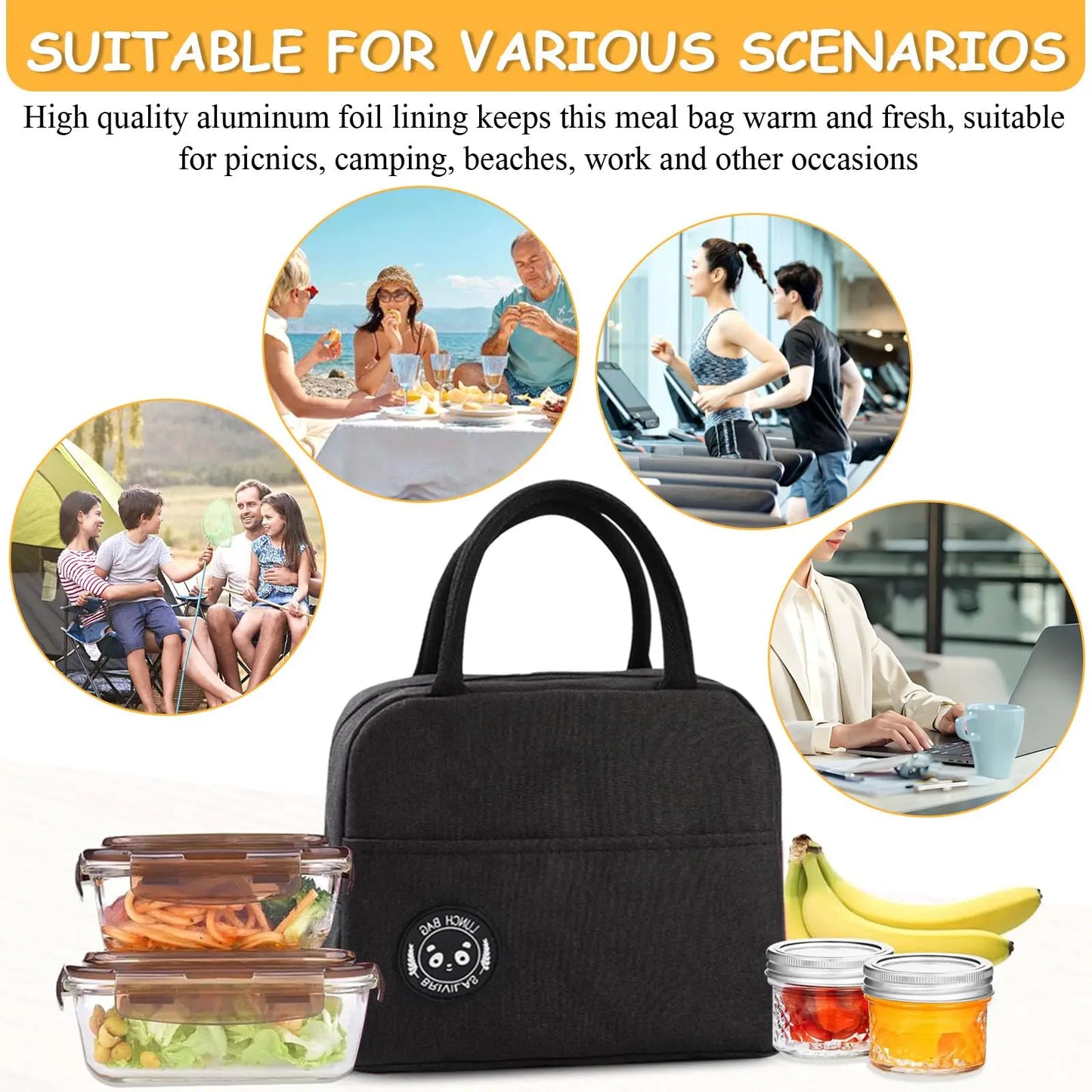 Lunch Bag Insulated Cooler Bag Women and Men Reusable Cooler Tote Lunch Box Bags Small Tote Lunch Pouch for Work Office Picnic