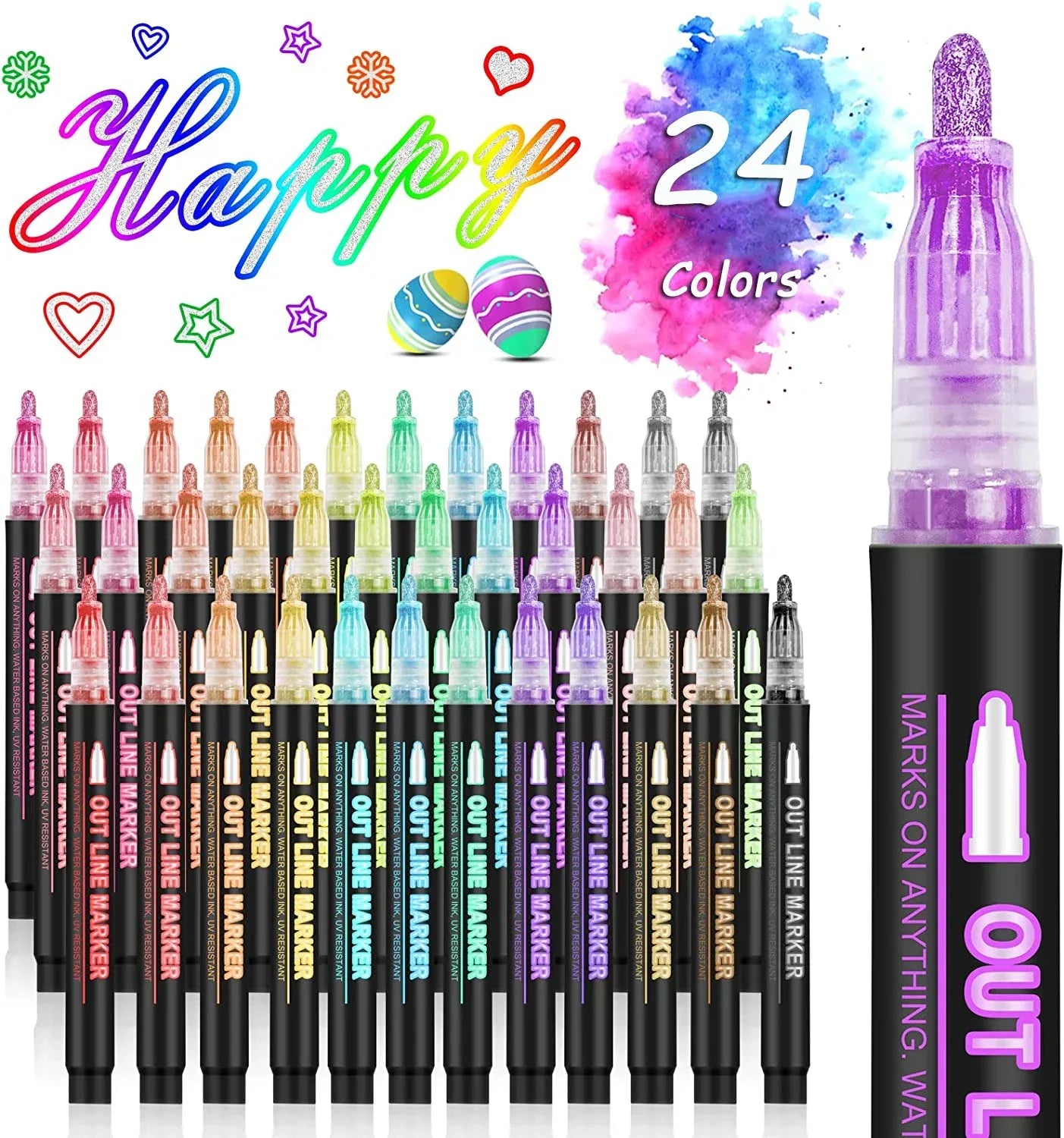 36 Color Double Line Outline Art Pen Marker Pen DIY Graffiti Outline Marker Pen Highlighter Scrapbook Diary Poster Card - Shoppiline